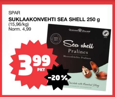 SPAR SUKLAAKONVEHTI SEA SHELL 250 g