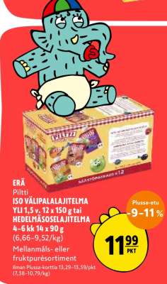 Piltti ISO VÄLIPALALAJITELMA YLI 1,5 v. 12 x 150 g tai HEDELMÄSOSELAJITELMA 4-6 kk 14 x 90 g