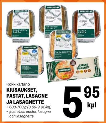 Kokkikartano Kiusaukset, Pastat, Lasagne ja Lasagnette
