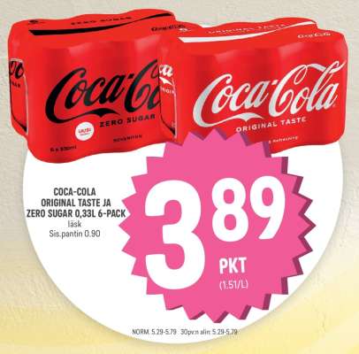 COCA-COLA ORIGINAL TASTE JA ZERO SUGAR 0,33L 6-PACK