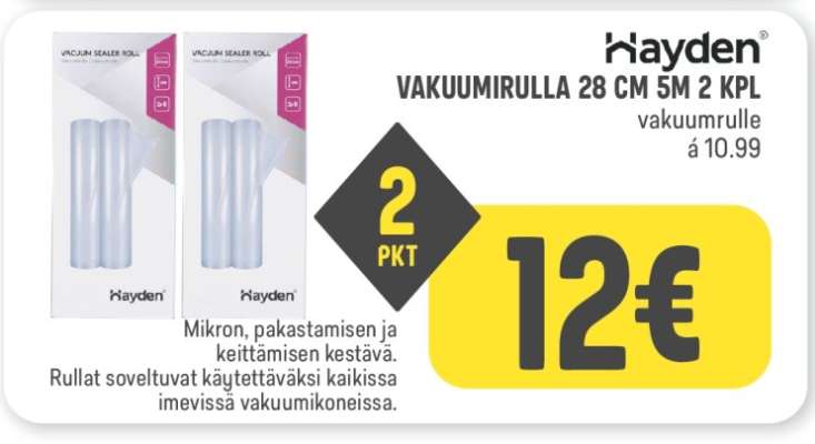 Hayden VAKUUMIRULLA 28 CM 5M 2 KPL