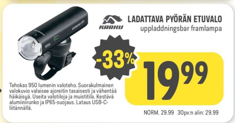 KARHU LADATTAVA PYÖRÄN ETUVALO
