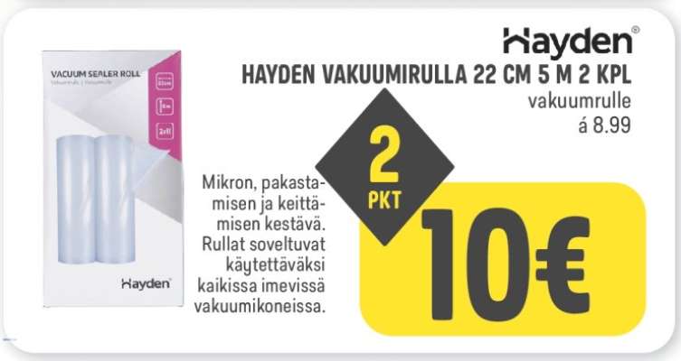 HAYDEN VAKUUMIRULLA 22 CM 5 M 2 KPL