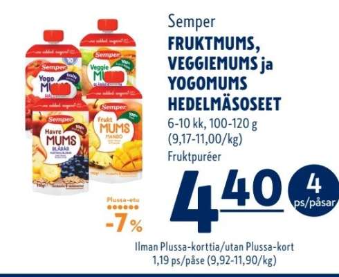 Semper FRUKTMUMS, VEGGIEMUMS ja YOGOMUMS HEDELMÄSOSEET