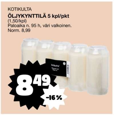 KOTIKULTA ÖLJYKYNTTILÄ 5 kpl/pkt