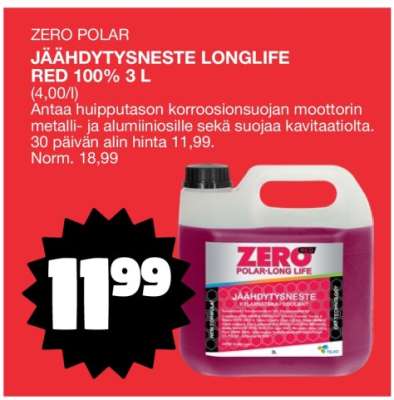 ZERO POLAR JÄÄHDYTYSNESTE LONGLIFE RED 100% 3 L