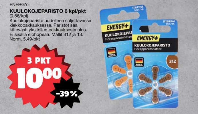 ENERGY+ KUULOKOJEPARISTO 6 kpl/pkt