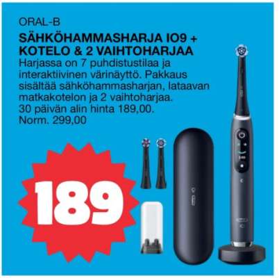 ORAL-B SÄHKÖHAMMASHARJA IO9 + KOTELO & 2 VAIHTOHARJAA
