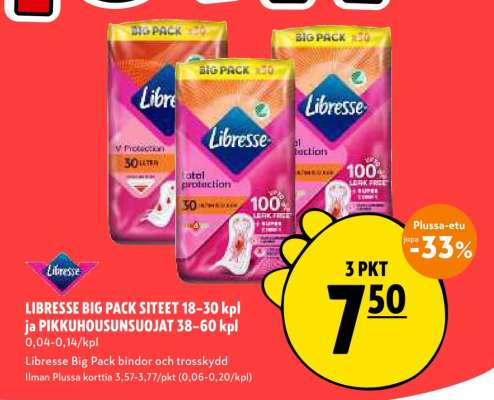 Libresse Big Pack SITEET 18-30 kpl ja PIKKUHOUSUNSUOJAT 38-60 kpl