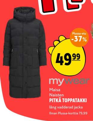 mywear Maisa Naisten PITKÄ TOPPATAKKI
