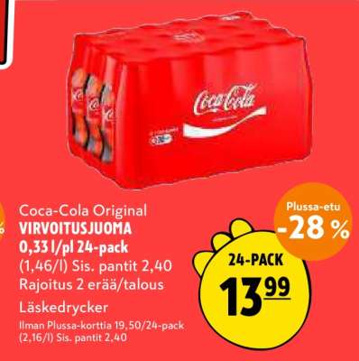 Coca-Cola Original VIRVOITUSJUOMA 0,33l/pl 24-pack